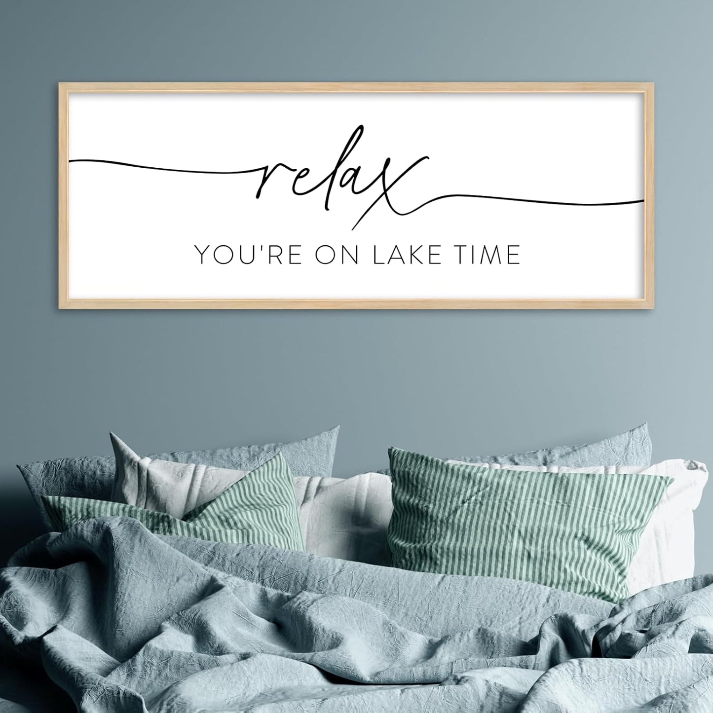 SRSZHIYUE Relax You're On Lake Time Wall Decor Above Bed Sign 40"×15" for Lake House Bedroom Over Bed Large Wood Framed Hanging Art (Wood)
