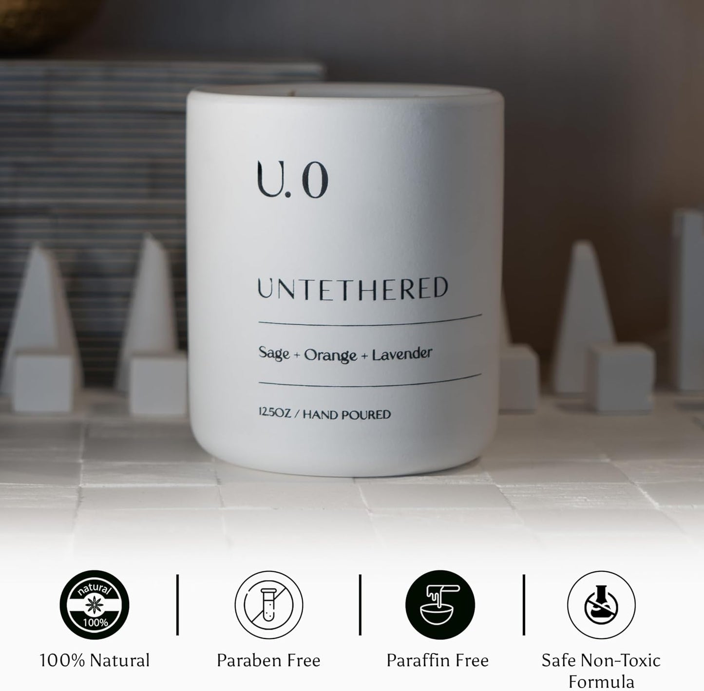 U.0 Luxury Scented Candle – Sage, Orange & Amber | Hand-Poured in USA with 100% Natural Coconut & Apricot Wax | Double Wick, Long-Lasting Aromatherapy Candle for Home, Gift & Relaxation (12.5 oz)