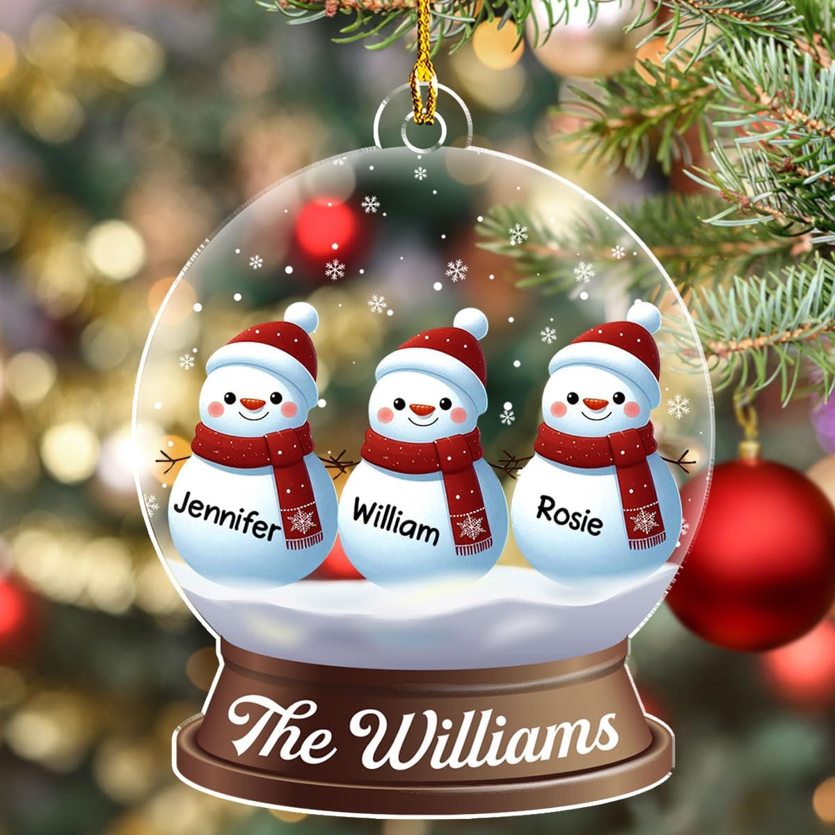 Personalized Family Christmas Acrylic Ornament 2024 - Custom Name Snowman Family Members up to 10 People, Snow Globe Ornament Gifts for Family Tree Decoration (A03, 2 Names)