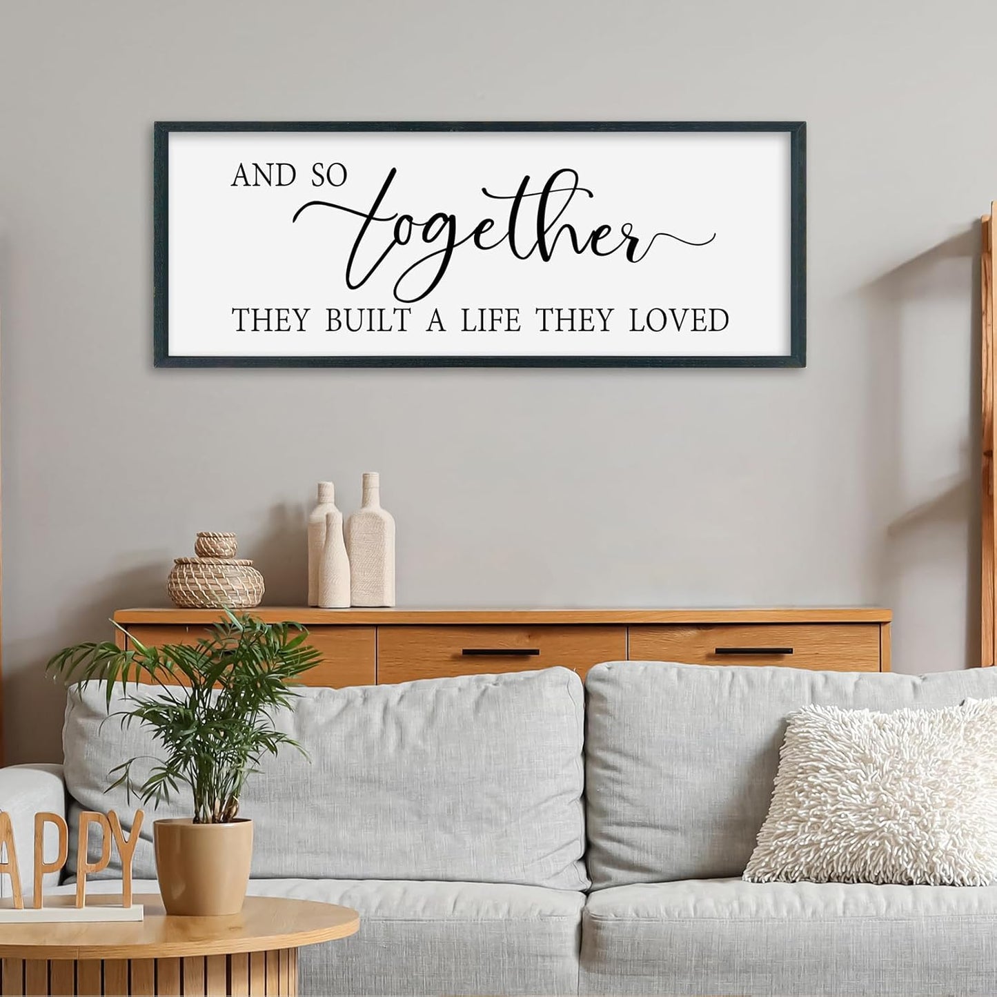 SRSZHIYUE And So Together They Built A Life They Loved Above Bed Sign Wall Decor Art 32"×12" for Master Bedroom Over Bed Large Wood Framed Wall Hanging (Black)