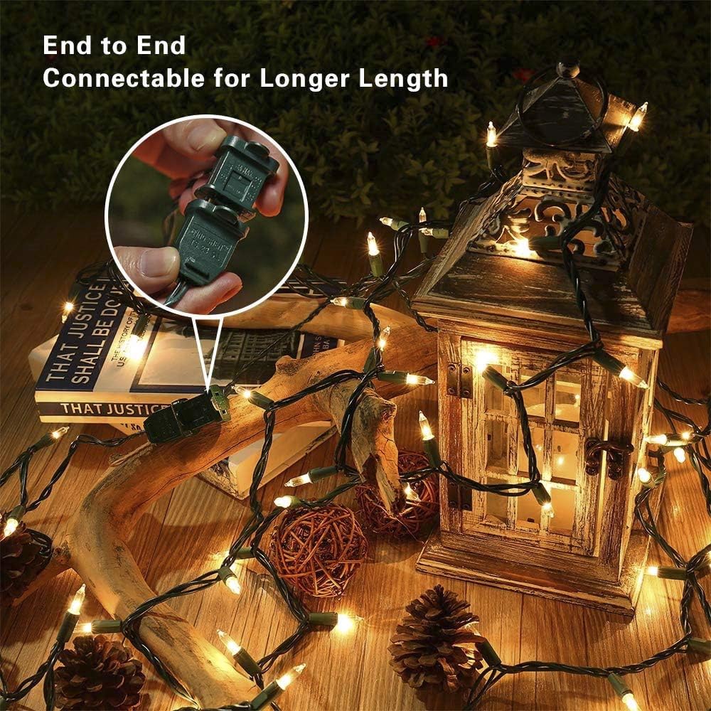 Hopolon Christmas Lights, 2 Pack 23ft 100 Mini String Lights, 120V UL Certified Extendable Tree Lights for Patio, Garden, Home, Party, Holiday, Wedding, Indoor&Outdoor Decor(2pcs Warm White)