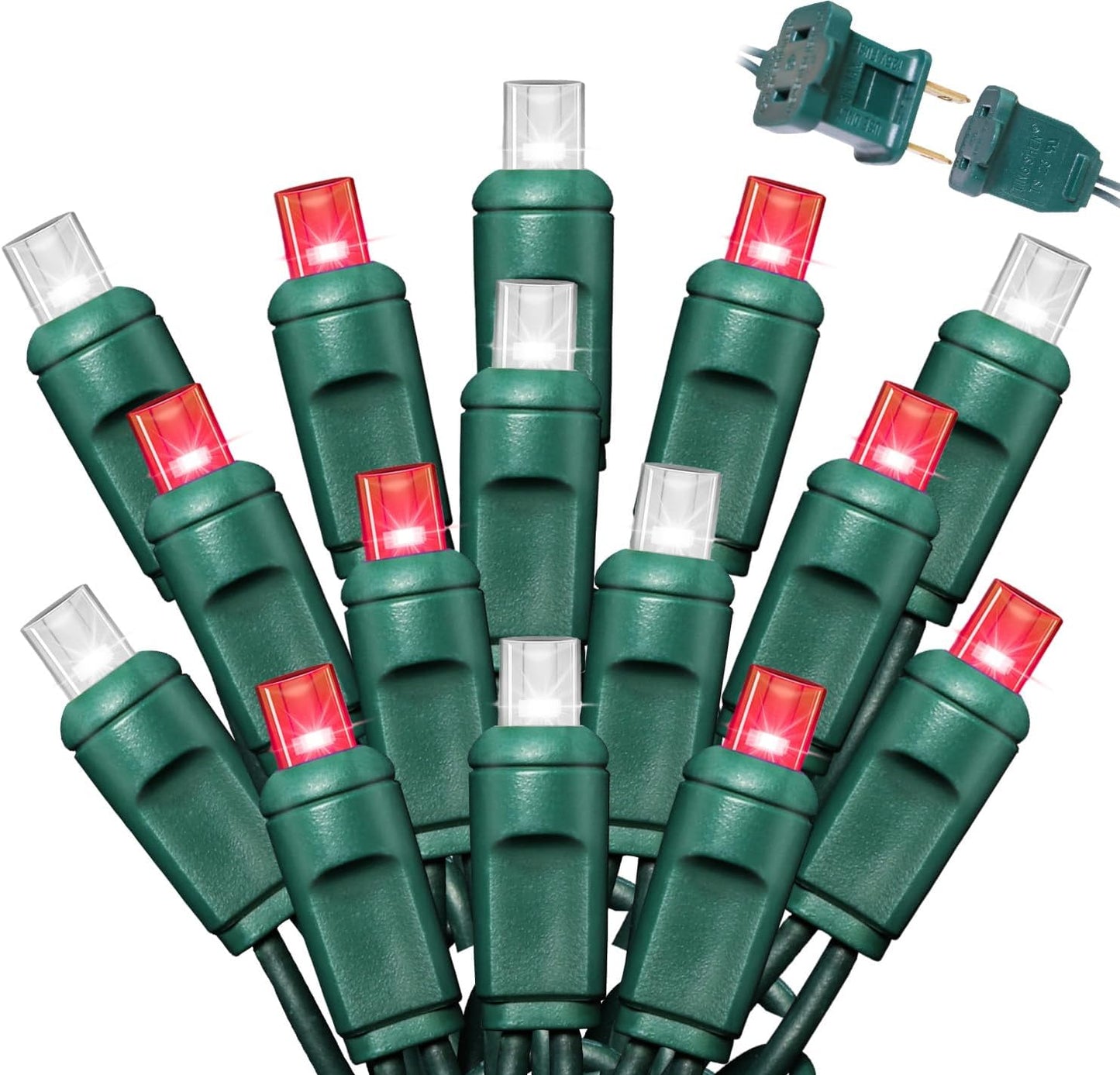 600LED (12pk of 50L) String Lights,LED Christmas Lights, 6" SPACING,Green Wire,Red and White