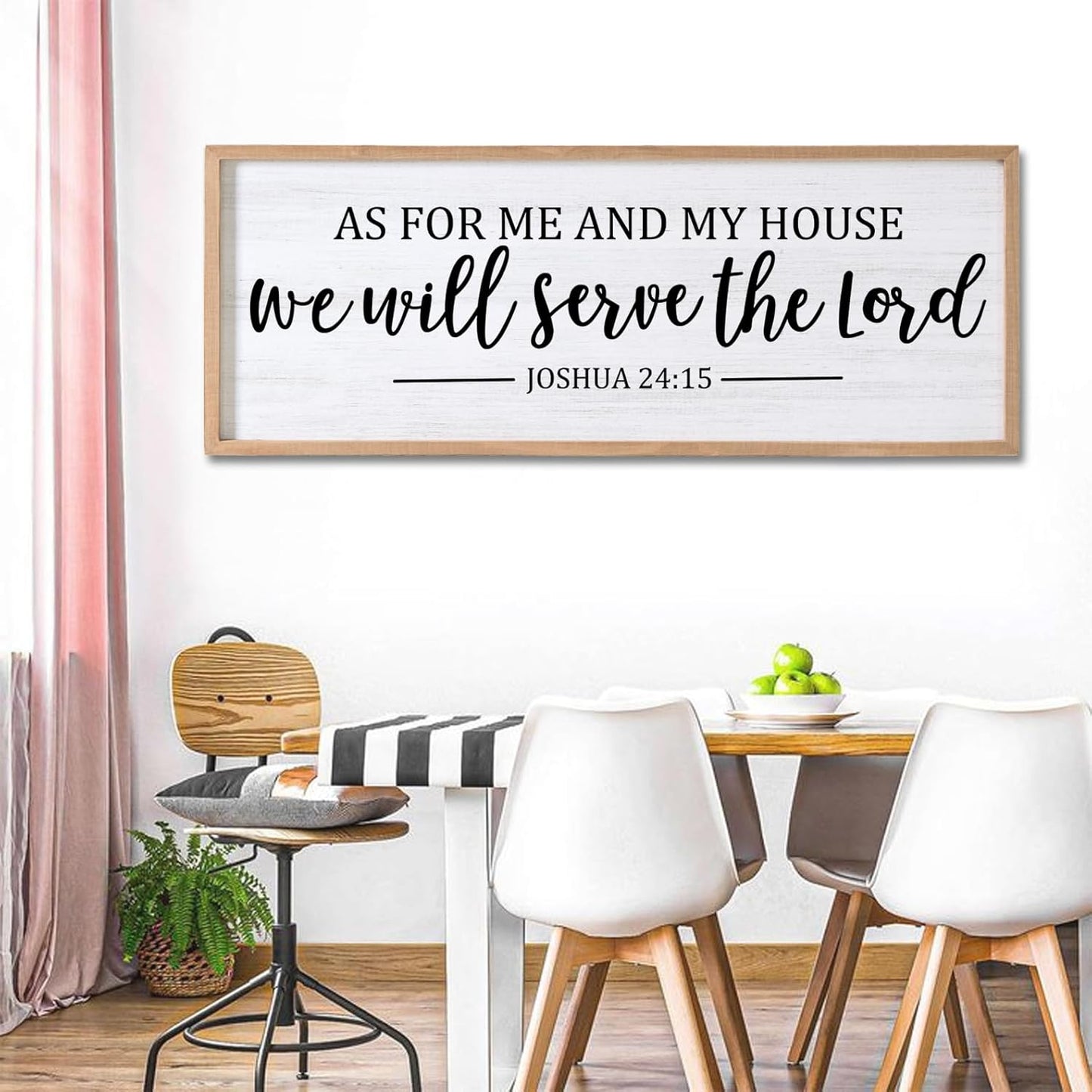 As For Me And My House We Will Serve The Lord Framed Wall Art, 40''×15'' Positive Religious Rustic Bible Verse for Christian God Jesus Christ Prayer, Vintage Long Holy Catholic Scripture Decor