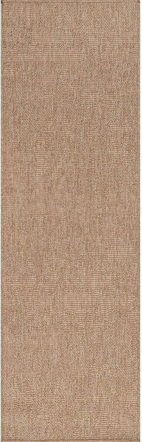 CAMILSON Indoor and Outdoor Runner Rug Natural Solid Boho Woven Design Easy-Cleaning Non Shedding Fiber Living Room Bedroom Garden Patio and Kitchen Washable Outside Carpet Alfombras (2x7)