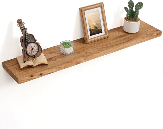 Floating Shelves for Wall Decor, 8" Deep Rustic Solid Elm Wood Floating Shelves Wall Mounted, Wall Shelves with Invisible Bracket for Living Room Bathroom Bedroom Kitchen, 40 Inch Set of 1, Natural