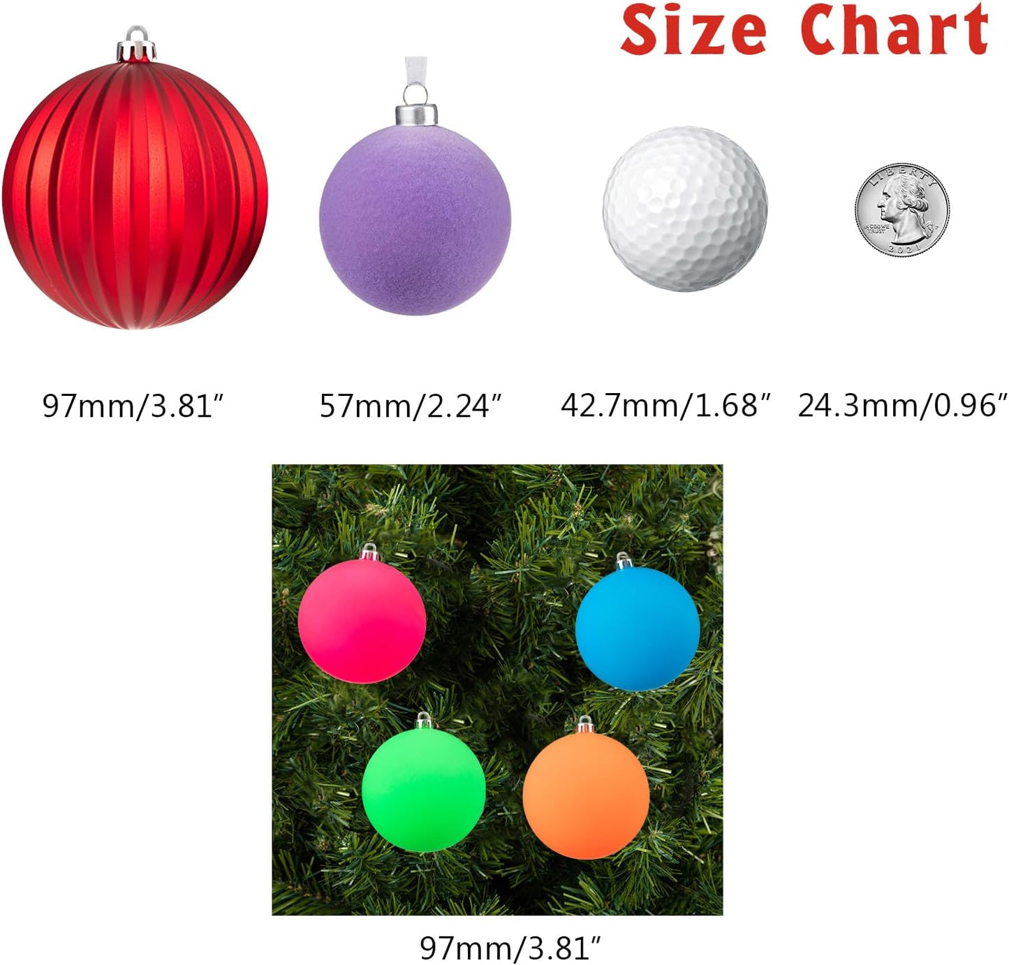 Every Day is Christmas 20ct Christmas Ornaments, Shatterproof Christmas Tree Ornaments Set, 92cm/3.6" Christmas Balls Decoration