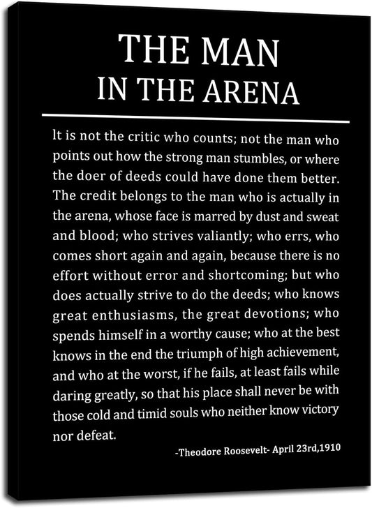 Inspirational Canvas Wall Art for Office The Man In The Arena Motivational Poster Theodore Roosevelt Quotes Prints Artwork for Living Room Home Decor Painting Stretched and Framed [30''Wx 40''H]