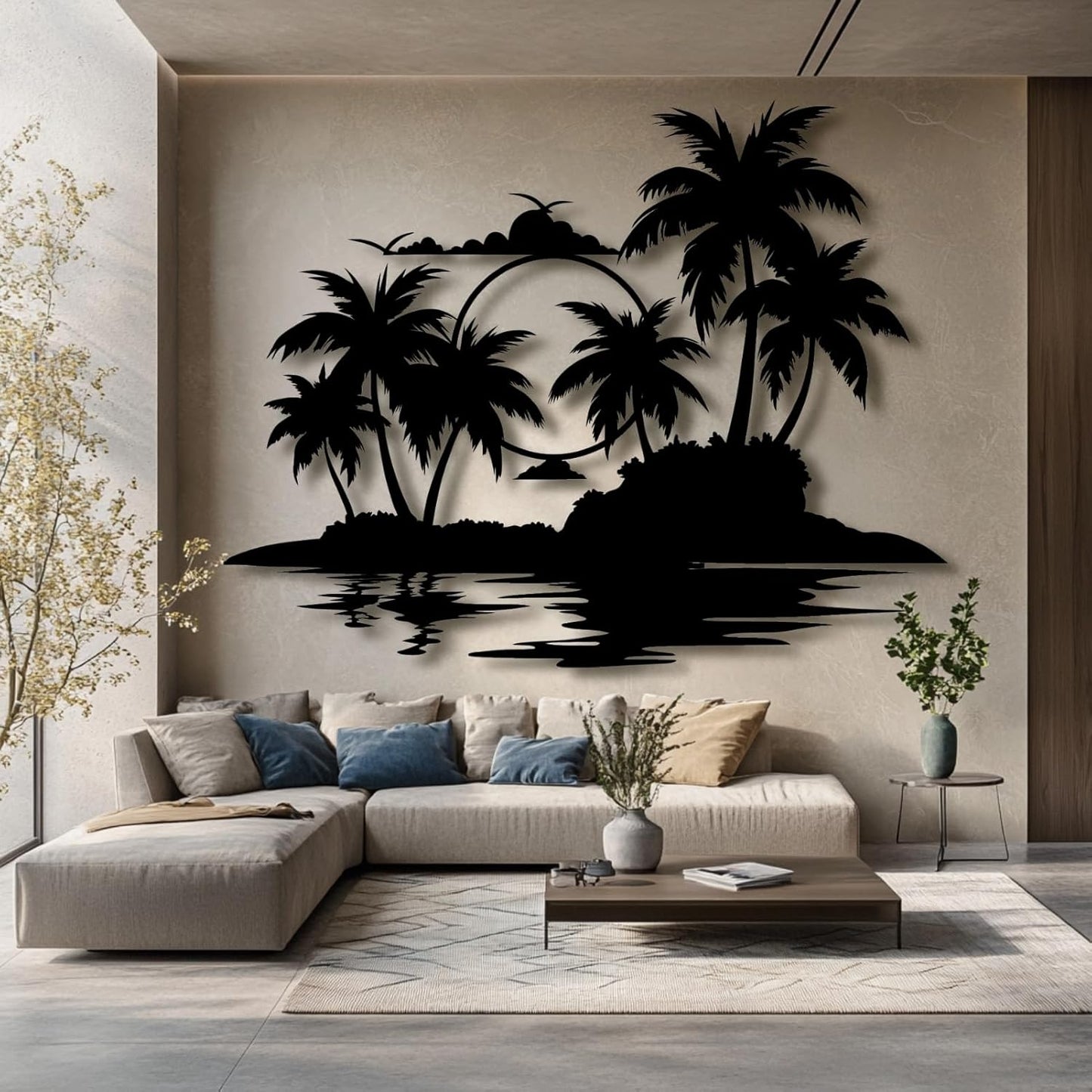 Palm Tree Metal Wall Decor,Palm Tree Metal Wall Art,Metal Palm Tree,Metal Palm Tree Wall Decor,Tropical Metal Wall Art,Beach Wall Decort,Metal Wall Decor (style 2,black,24 L" x 19 W" / 60 x 47 cm)