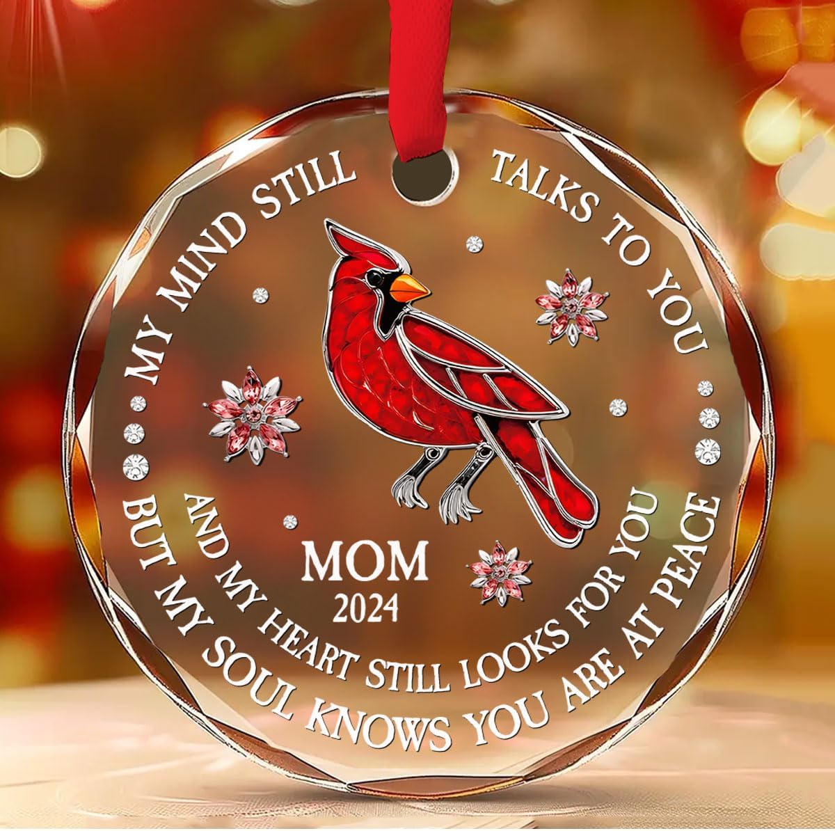 Personalized Memorial Christmas Ornament - My Mind Still Talks to You Butterfly, Custom Name Remembrance Glass Ornament for Loss of Loved Ones in Heaven, Sympathy Gifts for Deceased