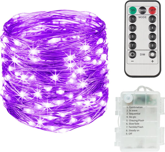 suddus Hallowee Purple Lights Battery Operated, 66ft 200 LED Twinkle Lights Battery Operated, Purple Fairy Lights for Christmas Tree, Garland, Bedroom, Backyard, Porch, Yard, Party Decorations
