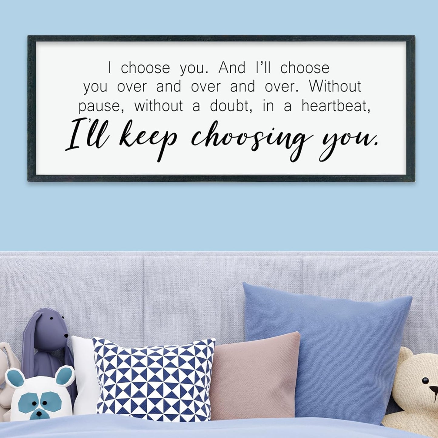 LuZhiQiang I'll Keep Choosing You Wall Decor 40"×15" for Master Bedroom Above Bed Sign I Choose You Large Wood Framed Wall Hanging Art (Black)