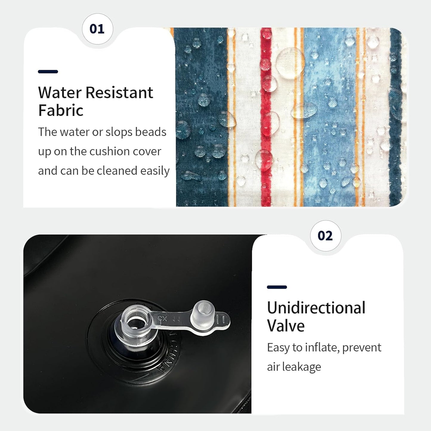 Inflatable Ottoman Stool D21 xH9 for Outdoor/Indoor Use, Water Repellent Patio Foot Rest Stool with Portable Handle,Round Pouf Ottoman Suitable for Garden,Deck and Camping - Stripe Red Blue