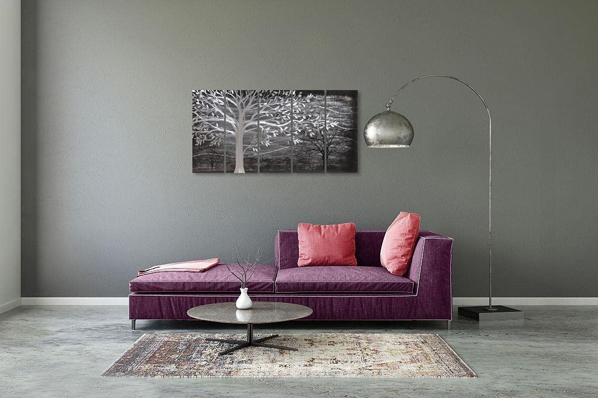 Yihui Arts Metal Tree Wall Decor Hand Grind On Aluminum Modern Abstract Nature Wall Art Contemporary Landscape Pictures for Living Room Bedroom Dinning