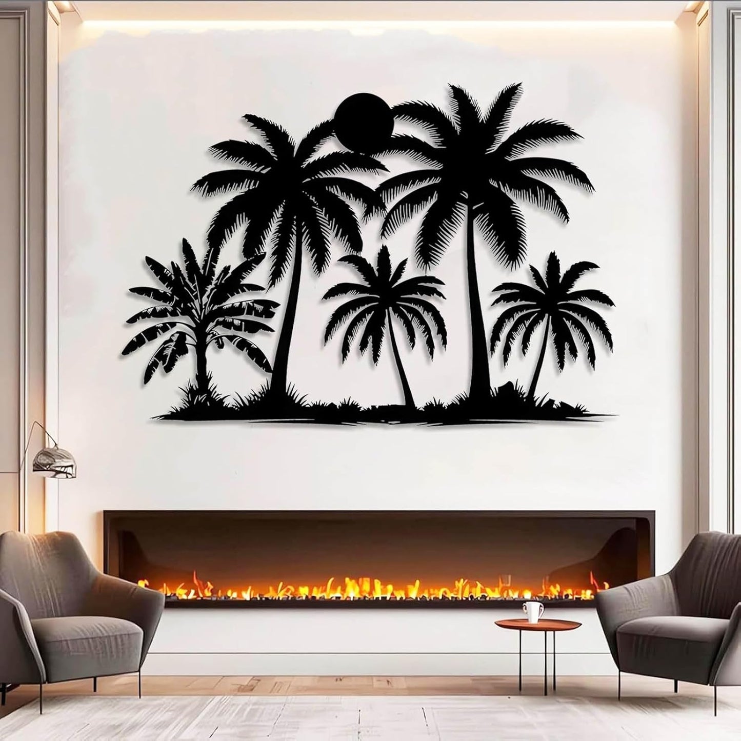 Tuglona Metal Palm Tree with Sunset Wall Decor, Tropical Palm Tree Metal Wall Art, Tropical Wall Decor, Sun Wall Art, Beach Wall Decoration, Coastal Trees Wall Hanging (Silver, 24"x16"/60x42cm)