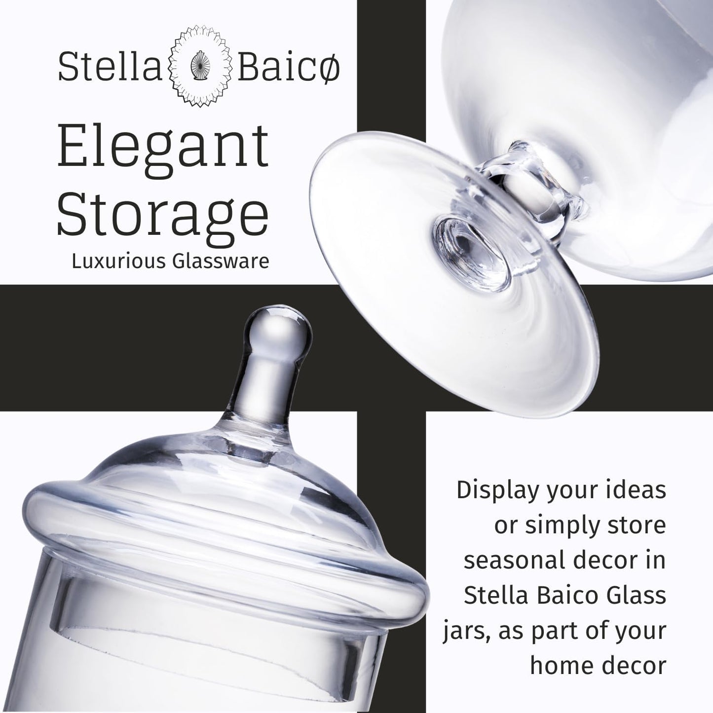 Small Glass Apothecary Jars with Lid, Clear Candy Jar with Lid, Cute Small Decorative Glass Jars for Wedding, Display and Home Decor, Glass Canisters (Height: 9", Diameter: 5")