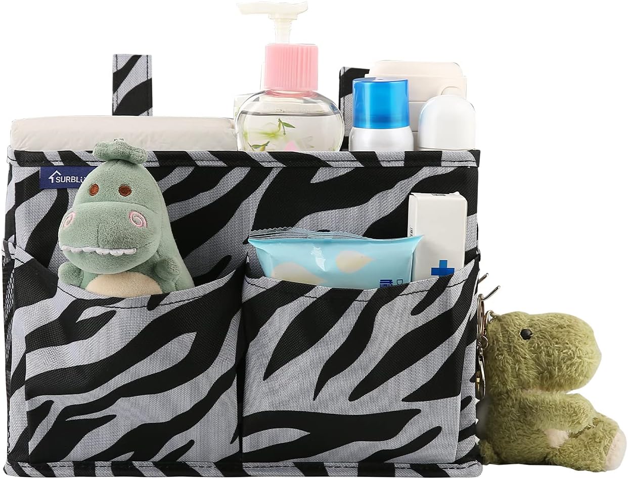 Surblue Caddy Hanging Organizer Bedside Storage Bag for Bunk and Hospital Beds, Zebra, Small