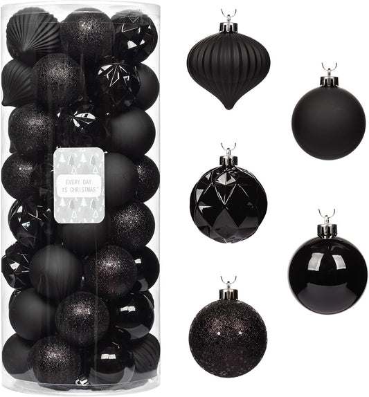 Every Day is Christmas Ornaments, Shatterproof Christmas Tree Ornament Set, Christmas Balls Decoration 50 Count (2.24"/57mm, New Black)