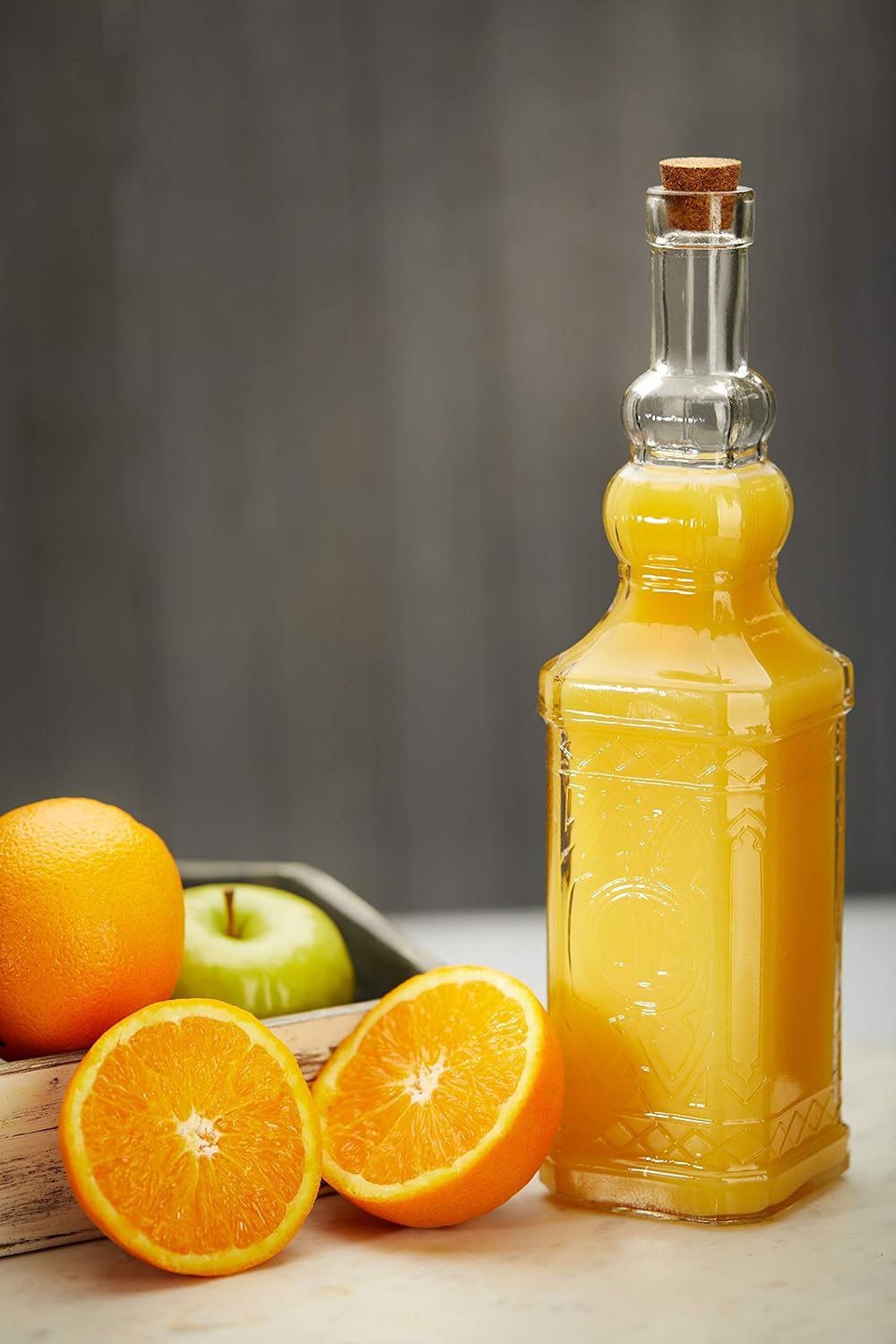 Large Clear Decorative Glass Bottle with Spout and Cork, 32oz, 1 Bottle - Design: COGNAC (3in X 11.9in)