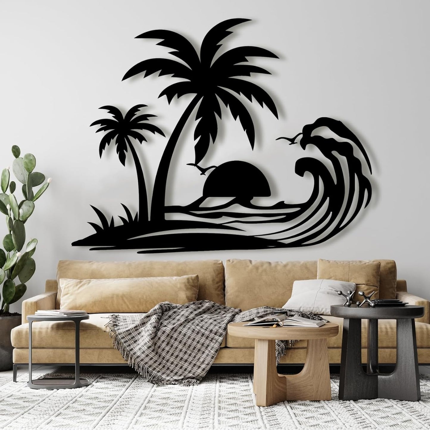 Lunwall Palm Tree Metal Wall Art, Tropical Beach Wall Decor, 24 L" x 19 W" / 60 x 47 cm