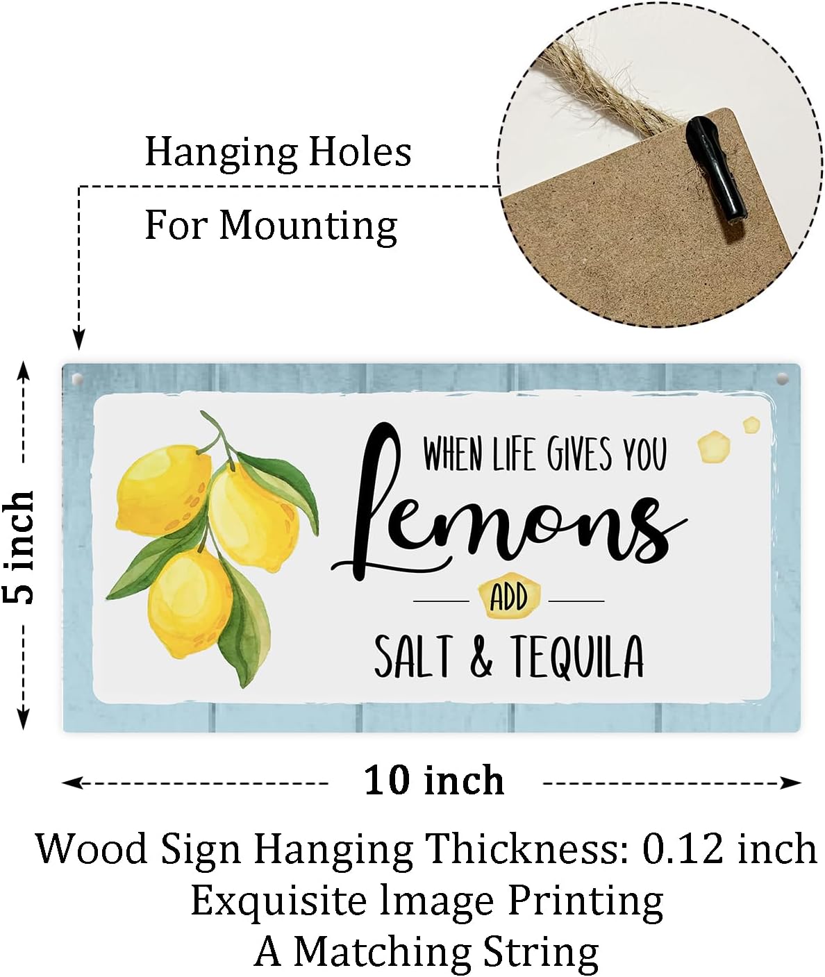 When Life Gives You Lemons Add Salt & Tequila Wooden Hanging Sign Plaque, Lemon Wall Decor Sign With Inspirational Quotes, Rustic Wood Sign Wall Art for Home Living Dining Room Farmhouse Kitchen - A26