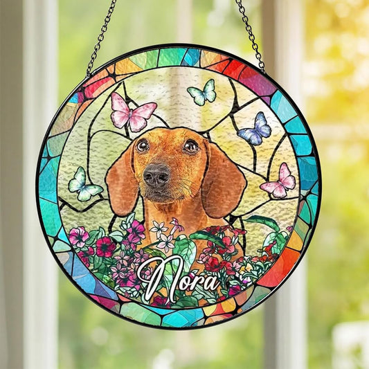 Personalized Stained Glass Window Hanging with Pet Name, Custom Memorial Gift for Dog Lovers, Unique Keepsake Decoration, Thoughtful Gift for Dog Mom