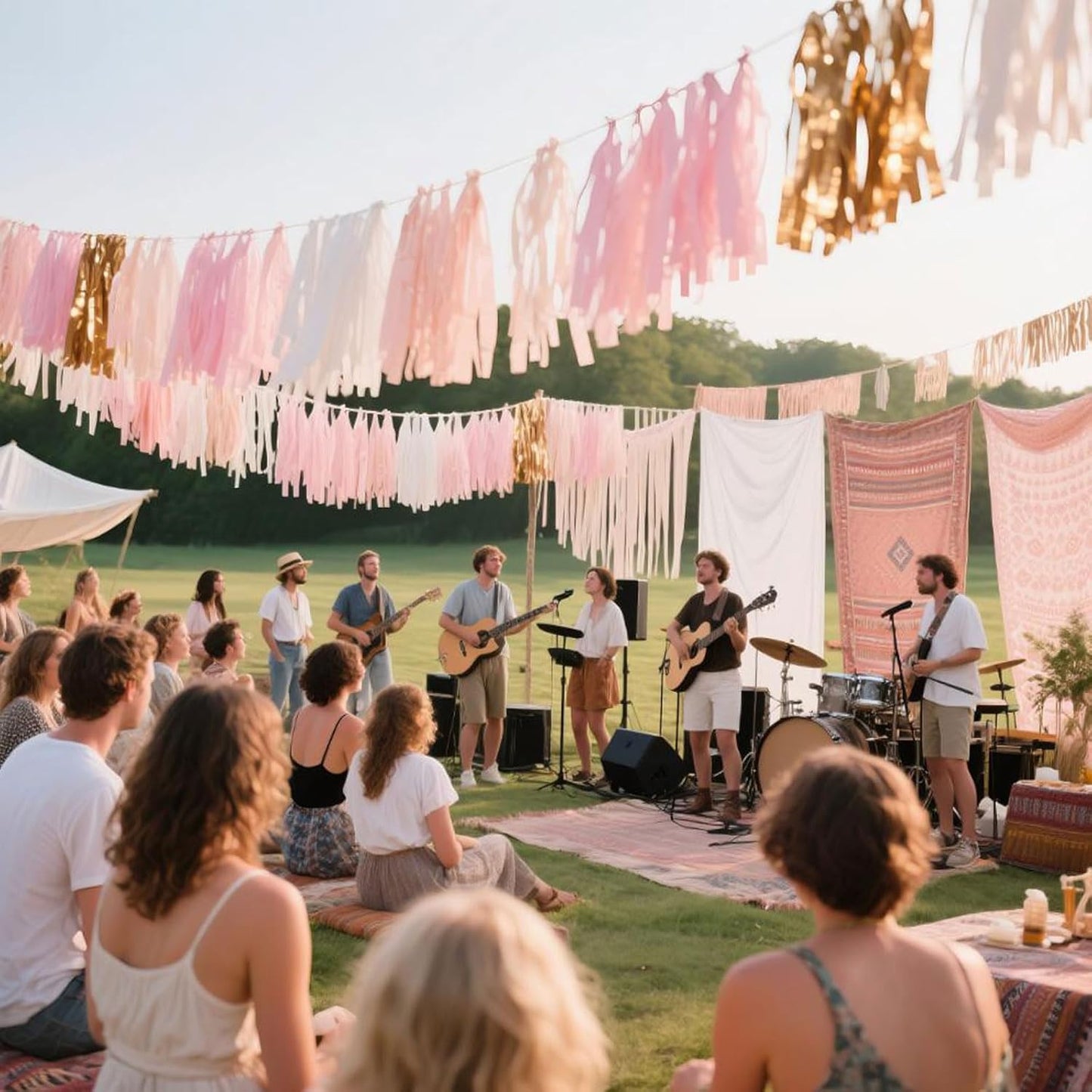 Rose Gold Peach White Pink Tassel Garland Banner, 20 Pack, Tassel Garland Party Decorations for Birthday, Boho Music Festival, Baby Shower,Bridal,Wedding