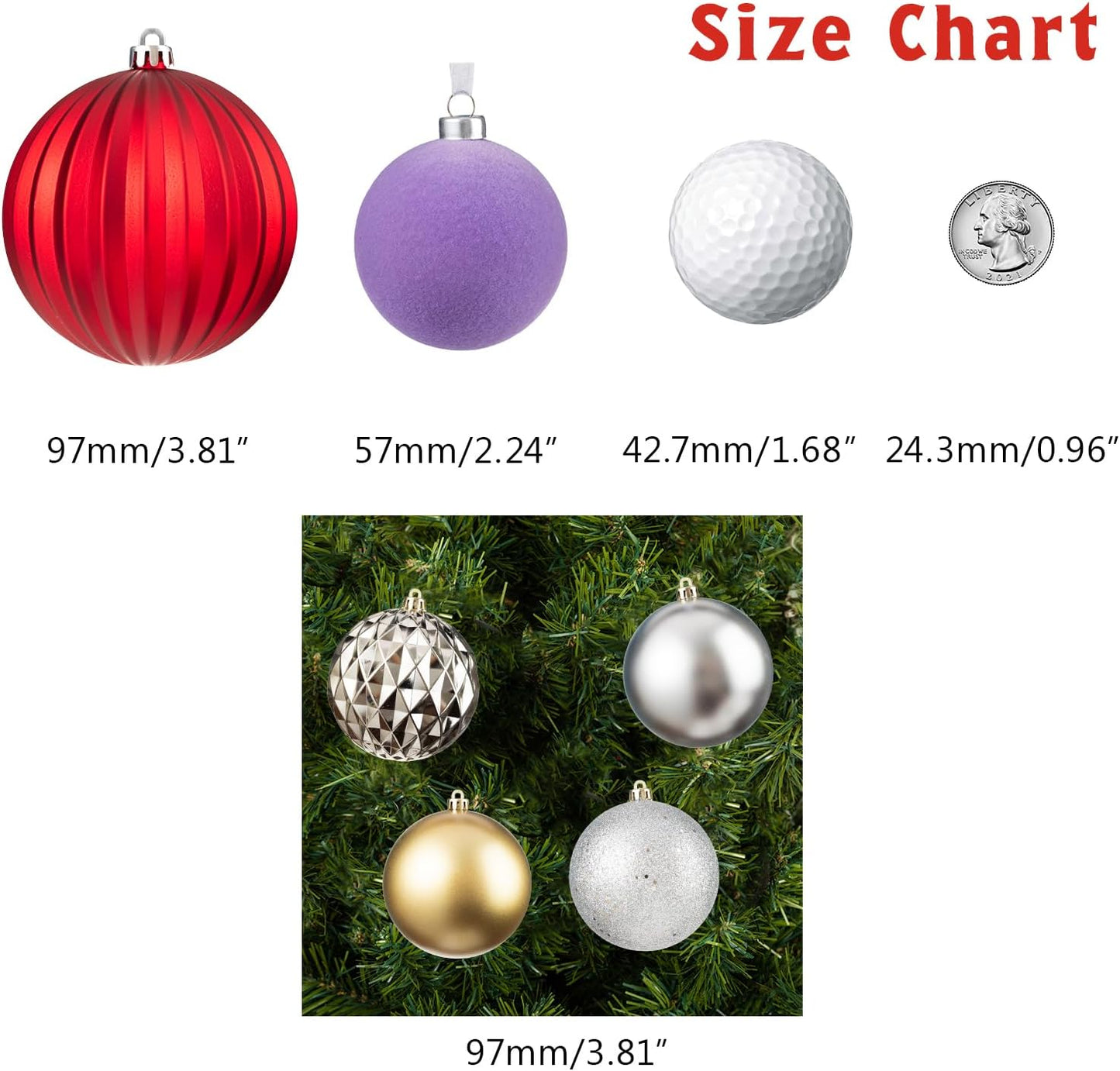 Every Day is Christmas 20ct Christmas Ornaments, Shatterproof Christmas Tree Ornaments Set, 92cm/3.6" Christmas Balls Decoration