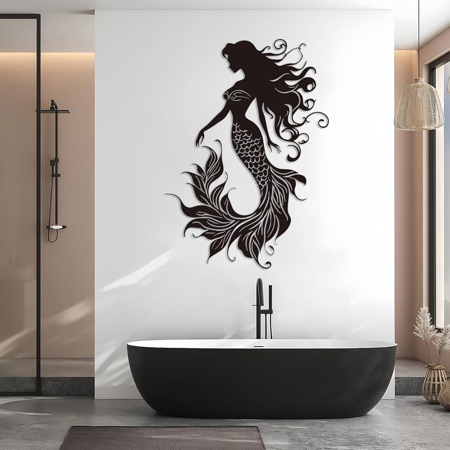 Veplsur Mermaid Metal Wall Art, Metal Mermaid Wall Decor, Marine Biology Wall Decor, Ocean Wall Art, Nautical Wall Hanging, Beach Hanging for Bathroom Bedroom (Silver, 19"x13"|47x33cm)
