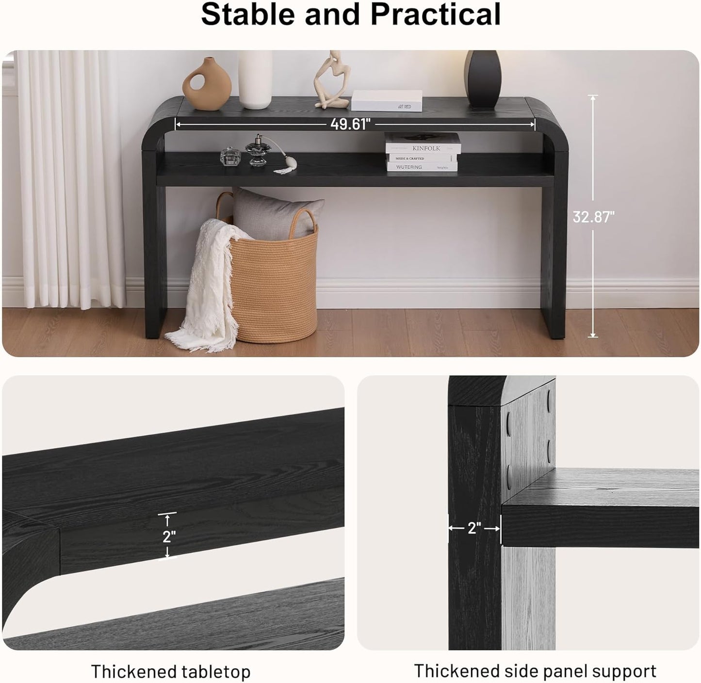 BECHAEO 59-Inch Long Console Table, 2-Tier Thickened Narrow Entryway Table, Farmhouse Console Tables Behind Couch, Retro Industrial Hallway Accent Tables for Living Room, Entrance