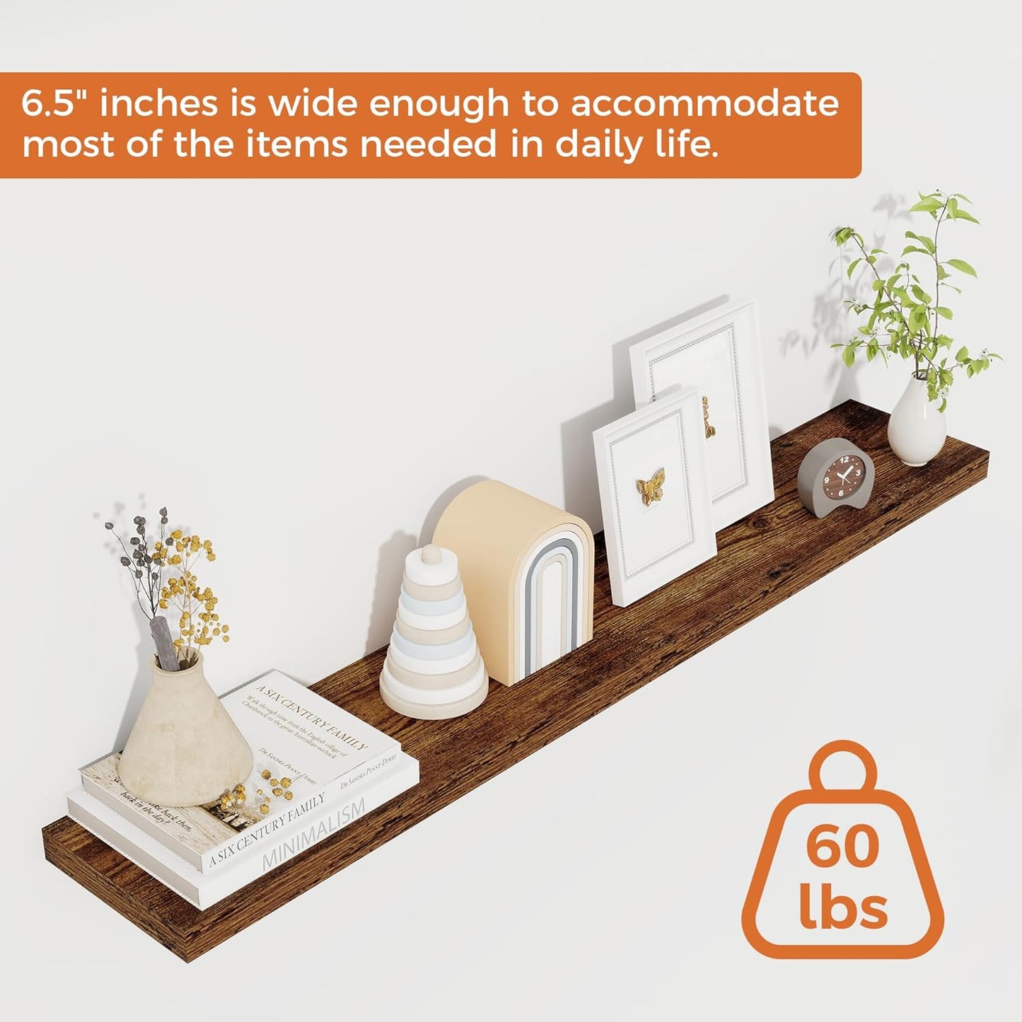 Floating Shelves for Wall, 40 Inch Floating Shelves for Home Decor, Wall Mounted Rustic Wood Shelves, Bathroom, Hanging Deep Shelf for Bedroom, Living Room, Kitchen (Rustic Brown, Set of 2)