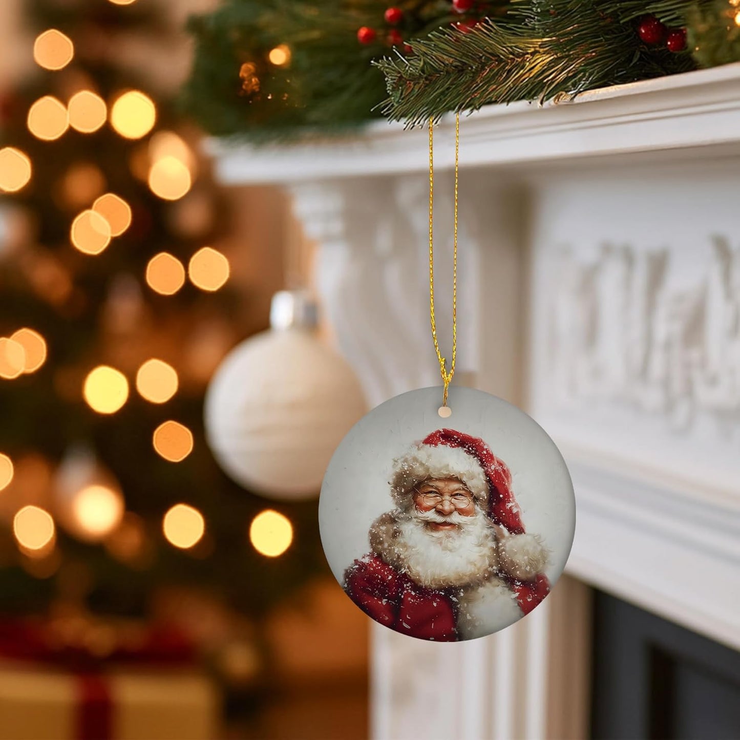 Vintage Christmas Santa Ceramic Ornament Gifts, Retro Christmas Winter Santa Claus Decorative Hanging Ornaments for Xmas Tree Holiday Party Decoration, Winter Xmas Tree Decorations