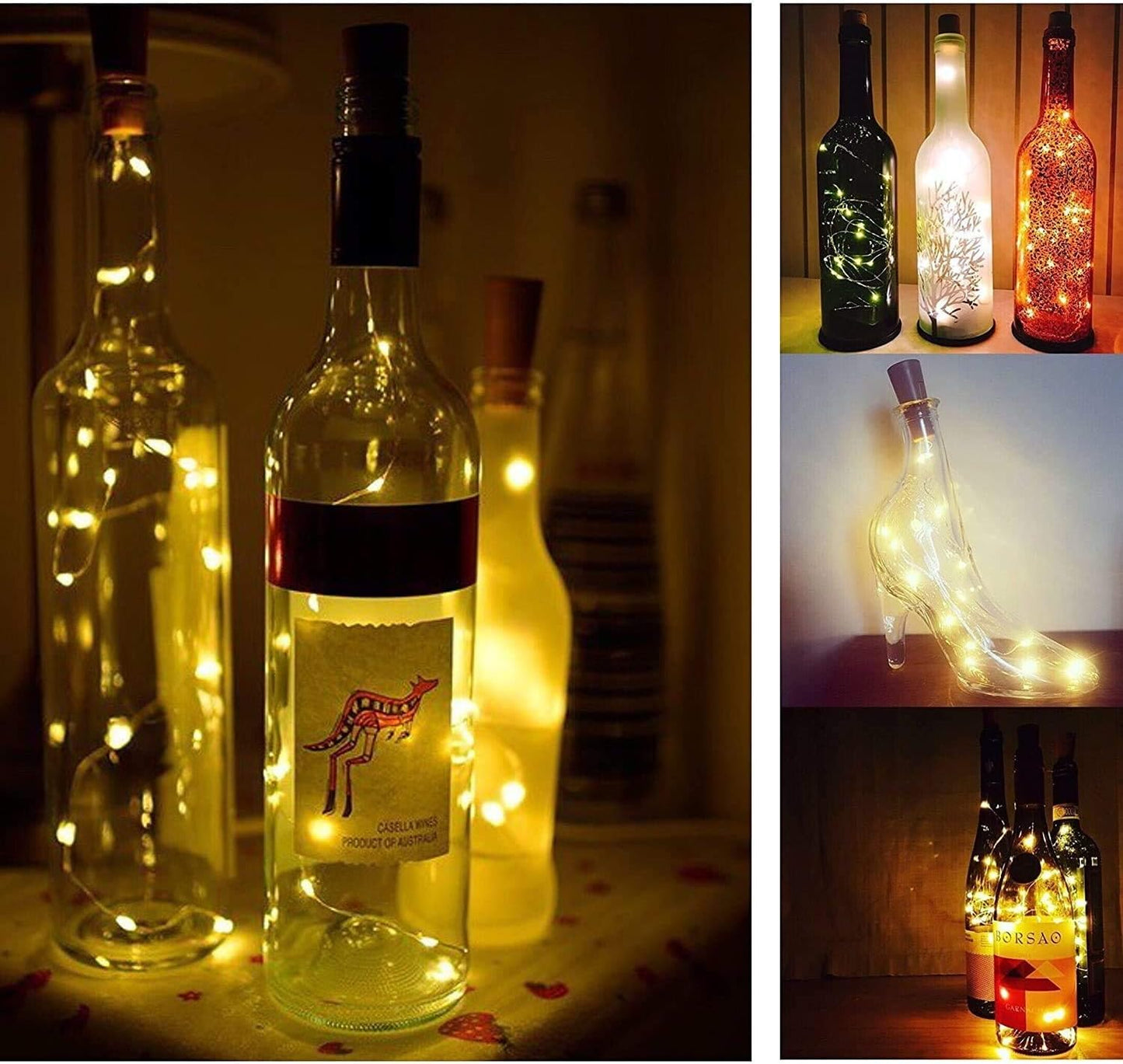 YJFWAL 24Pack 20LED Wine Bottle Lights with Cork, Cork Shape Silver Copper Wire Fairy Mini String Lights Fairy lights Battery Operated for DIY, Party, Wedding, Christmas, Halloween Decor (Warm White)