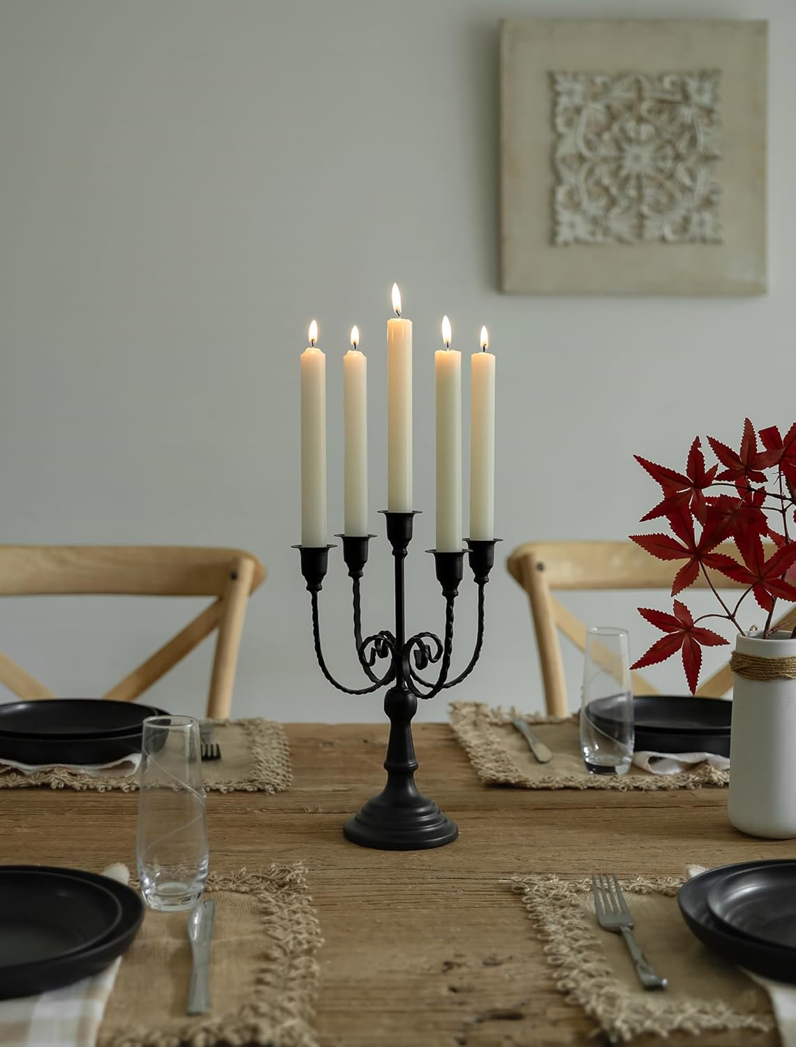 Sziqiqi Candelabra Black Candle Holders - 5 Arms Candlestick Centerpiece for Tables Vintage Candleholder Stand for Halloween Thanksgiving Decor