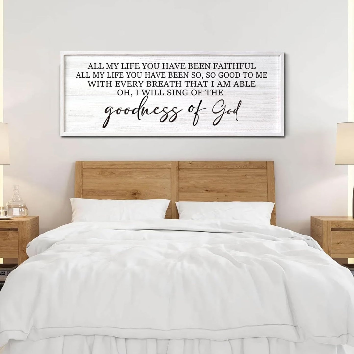 Goodness of God Framed Wall Art, 40''×15'' Positive Religious White Bible Verse for Christian God Jesus Christ Prayer, Vintage Rustic Long Holy Catholic Scripture Decor