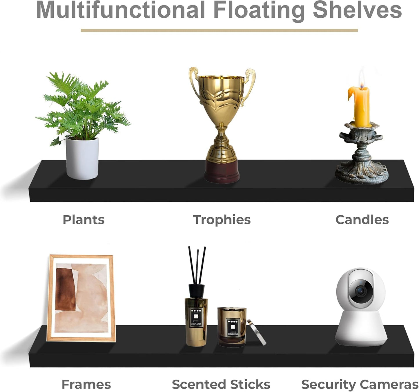 Sorbus Floating Shelves for Wall - 35 Inch Long Bathroom Shelves, Wall Decor for Bedroom, Kitchen, Living Room & Book Storage - Mounted Floating Shelf with Invisible Brackets (Black, 2 Pack)