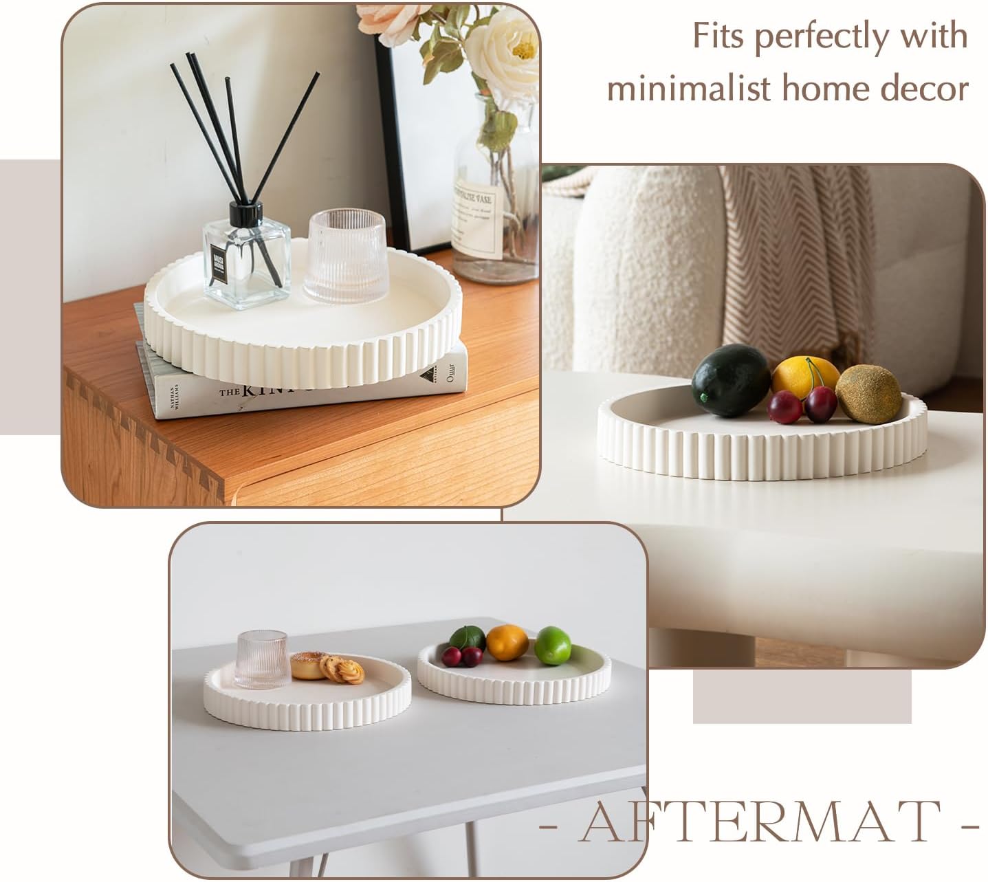 Decorative Tray for Coffee Table, Living Room, Side Table, 2 Packs 11" White Round Concrete Home Decor Serving Trays for Accent Table, Console Table