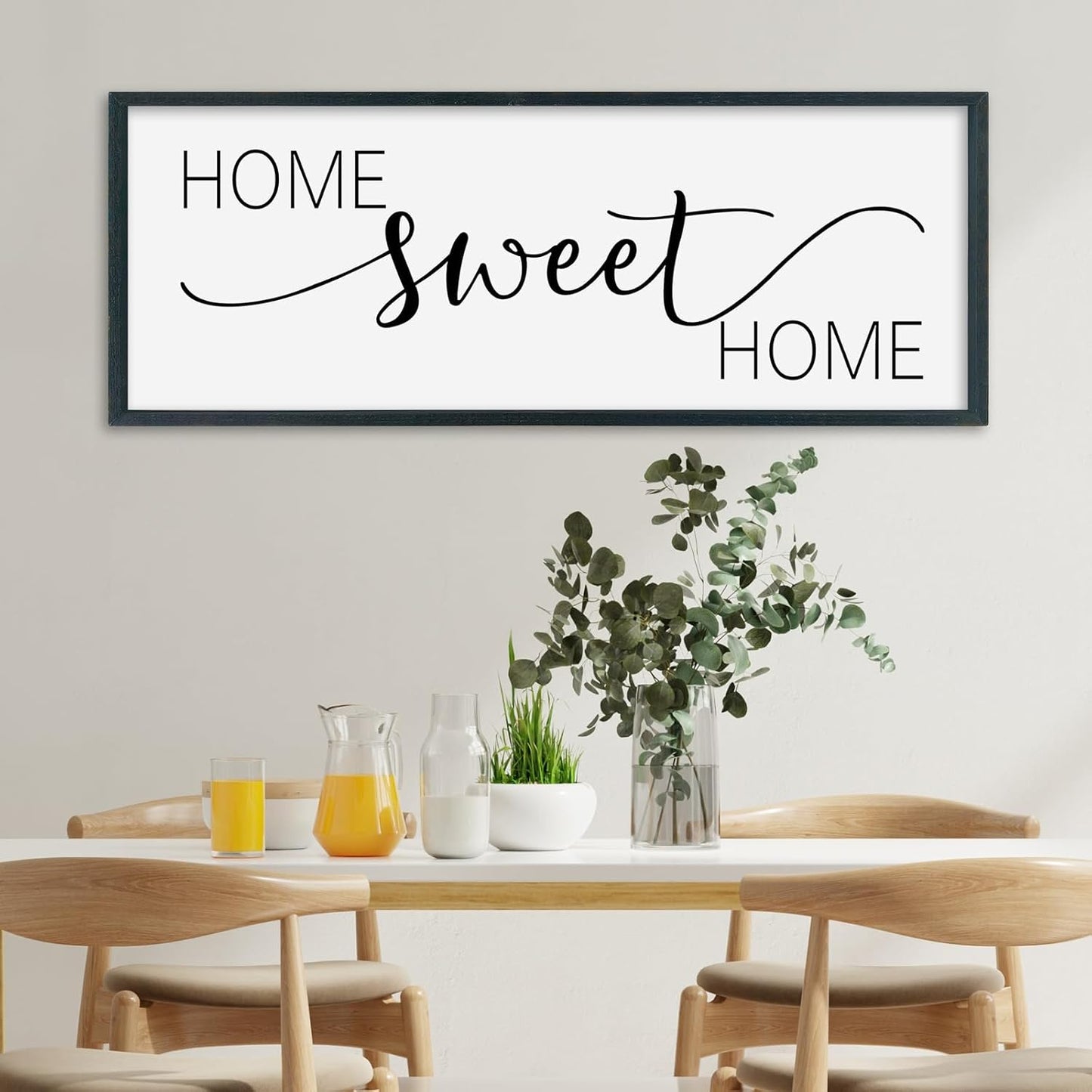 SRSZHIYUE Home Sweet Home Sign 32"x12" for Farmhouse Rustic Large Family Living Room Over Couch Modern Horizontal Wall Decor, Wood Framed Plaques Art Decorative (Black)