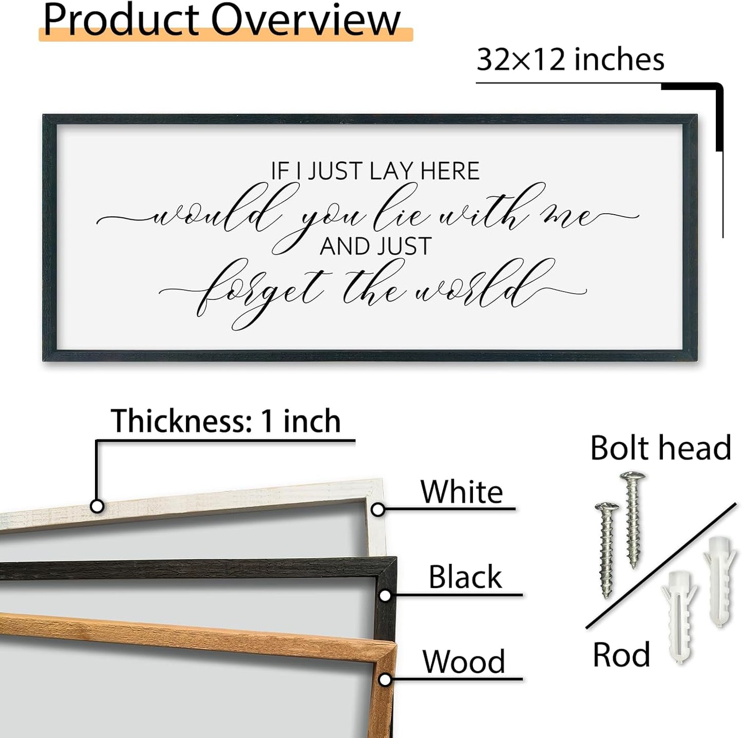 SRSZHIYUE If I Lay Here Would You Lie With Me Sign Bedroom Wall Decor Art 32"×12" Large Wood Framed Wall Hanging (Black)