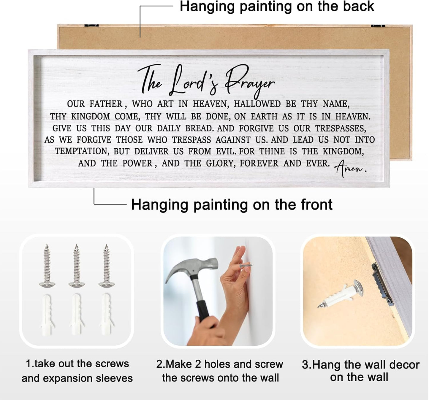 Our Father Prayer Bible Verse Framed Wall Art, 40''×15'' Rustic Religious Christian Lords Prayer Sign for God Jesus Christ Prayer, Horizontal Holy Inspirational Catholic Scripture Decor