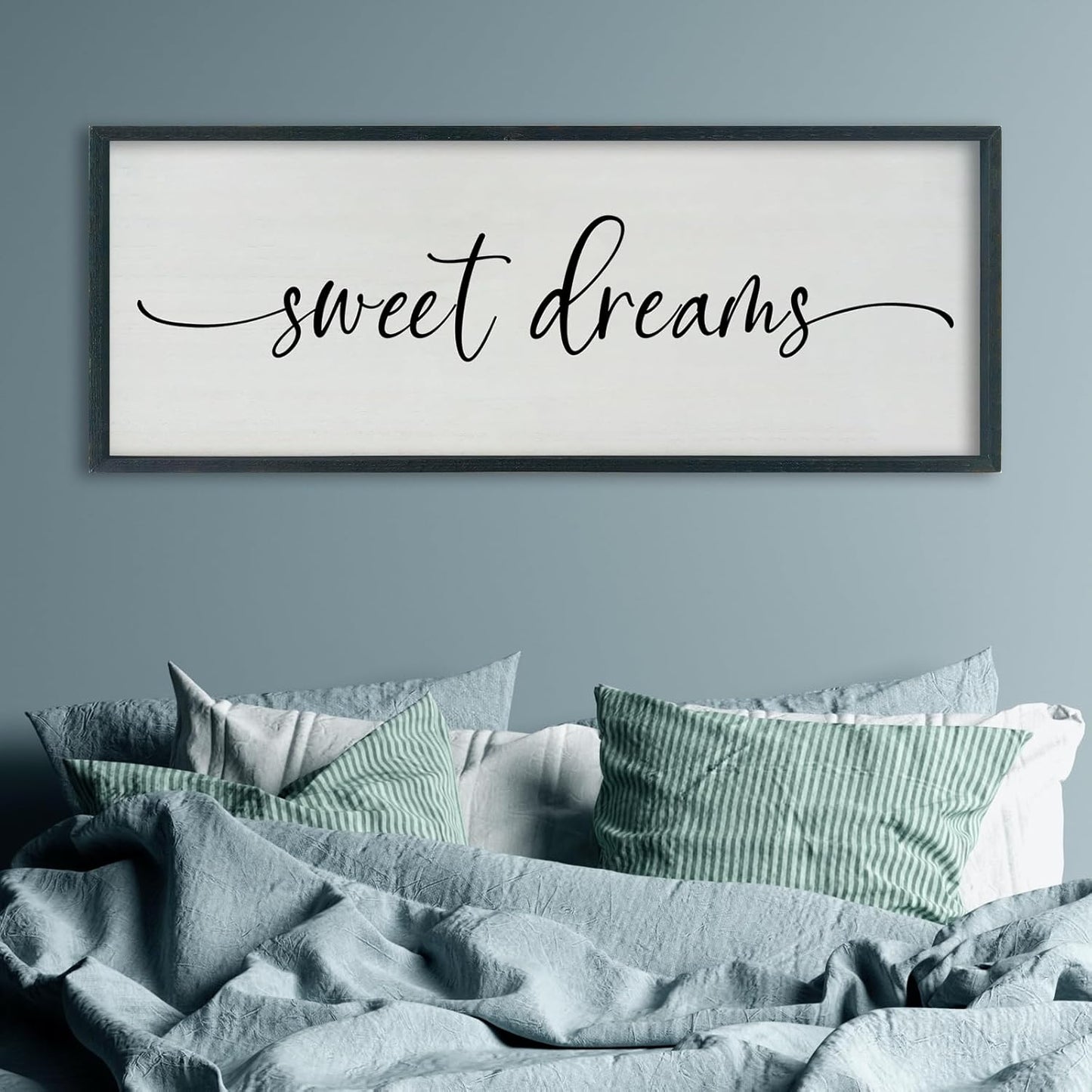 SRSZHIYUE Sweet Dreams Above Bed Wall Decor, 40"x15" Large Rustic Master Bedroom Over Bed Sign Guest Room Couples Wood Framed Farmhouse Horizontal Hanging Decoration (Black)