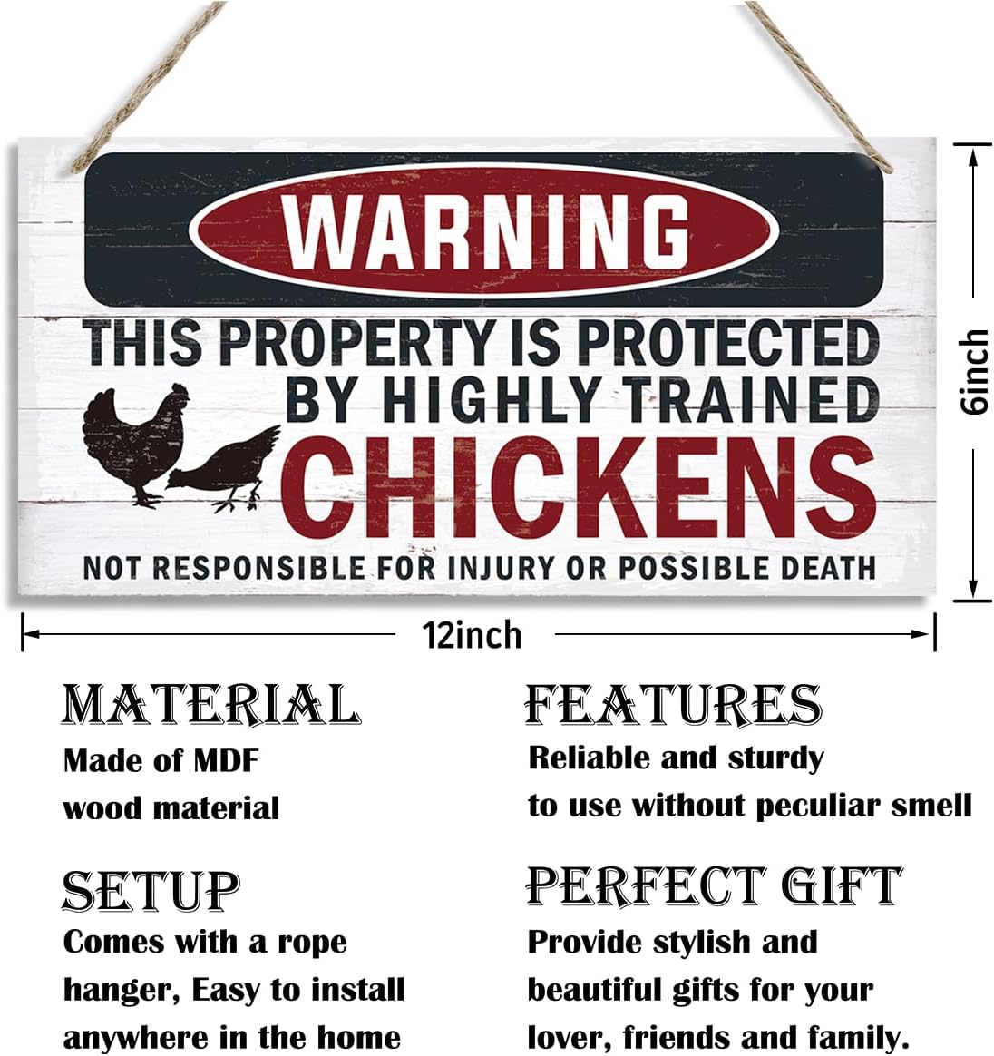 Funny Warning Signs, The Property is Protected By Highly Trained Chicken Sign, Decorative Wood Hanging Wood Plaque, Farmhouse Home Garden Yard Decor, Door Gate Hanger, Chicken Farm Decor