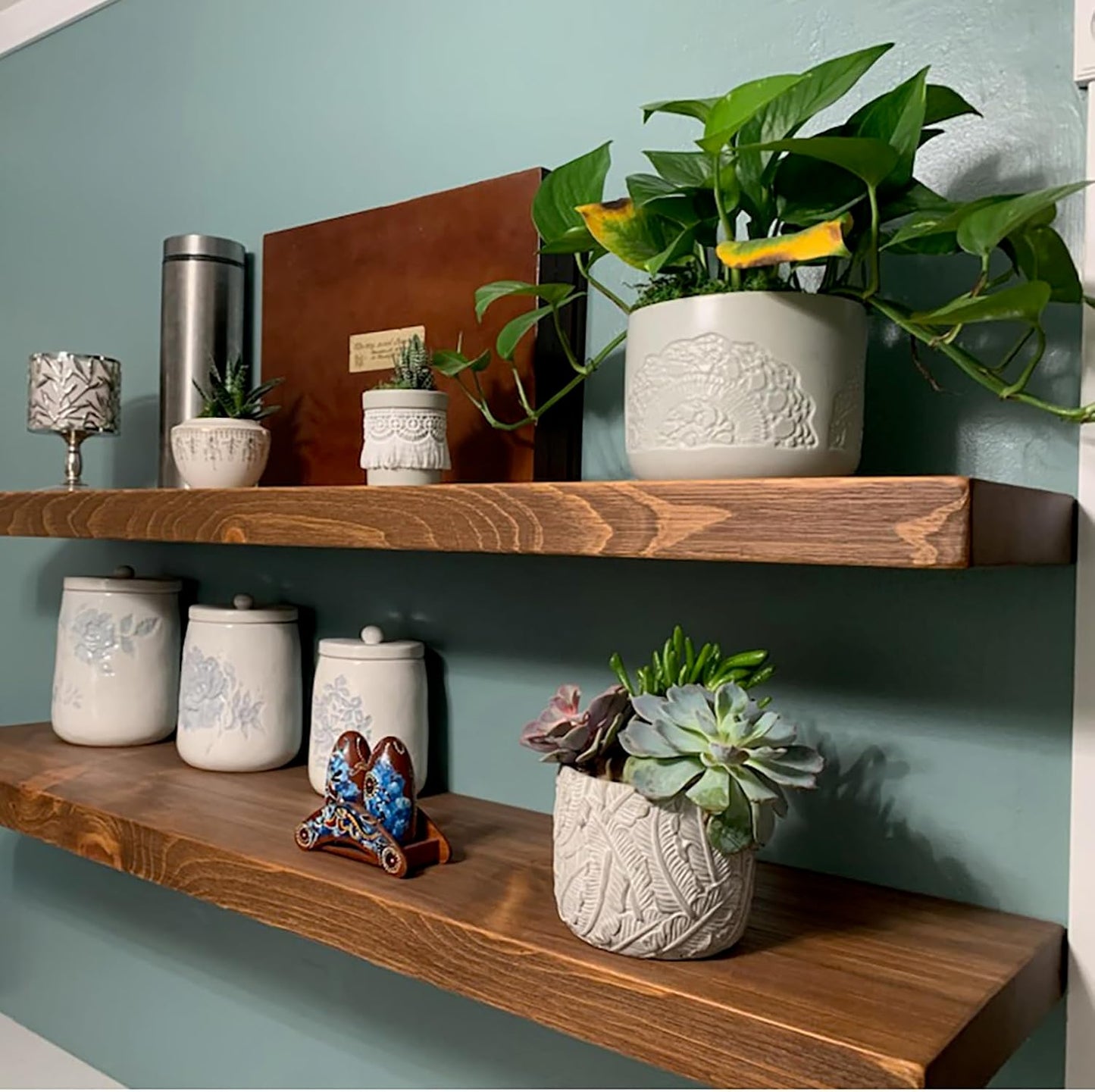 Joel's Antiques 48 Inch Wooden Floating Shelves for Wall - 48x12x2 in - Made of Natural Wood - Long Heavy Duty Rustic Wall Shelves for Bedroom - Perfect for Living Room, Kitchen - Medium Brown