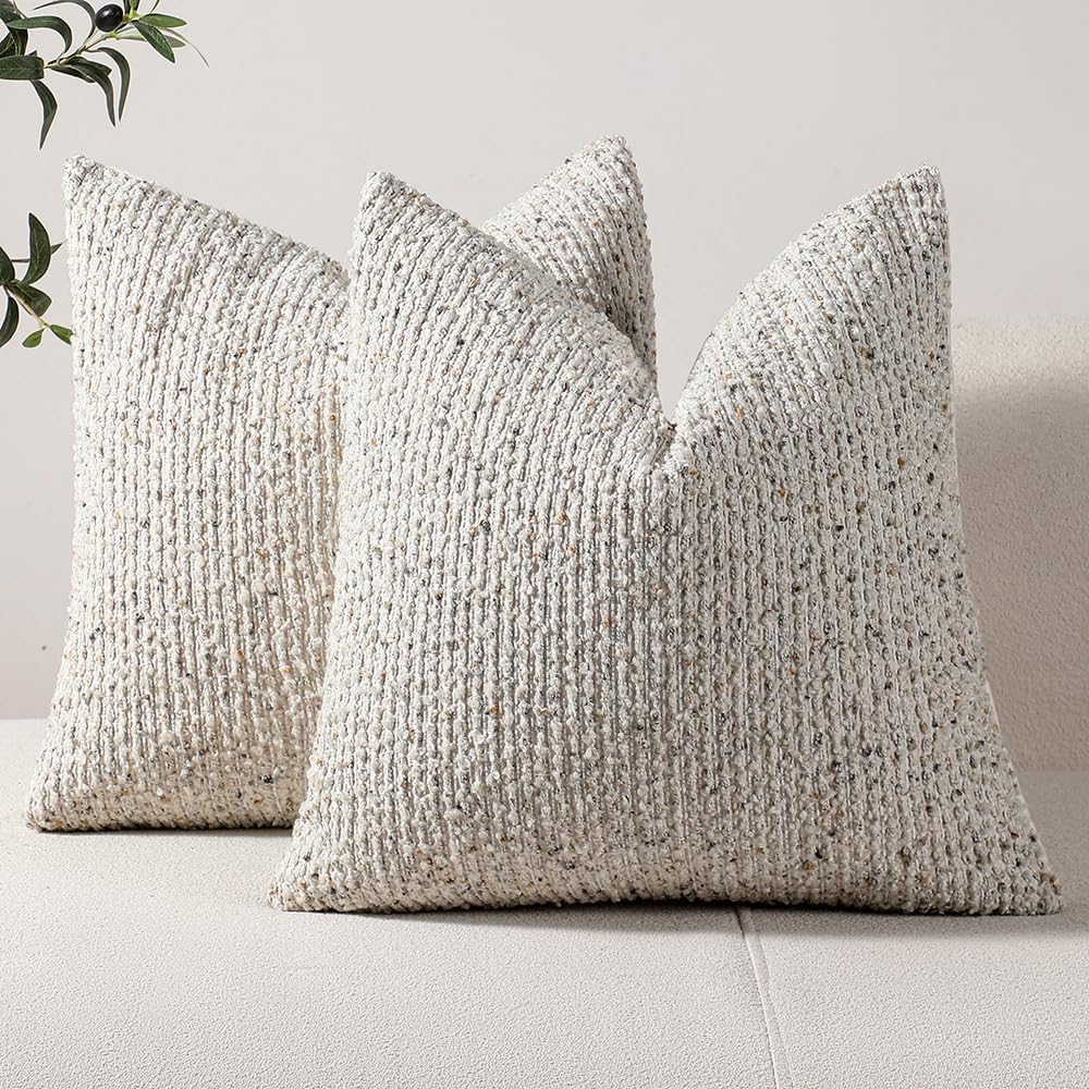 Striped Euro Sham Pillow Covers 26x26 Set of 2 Cream Grey Textured Boucle Chic Morden Boho Accent Farmhouse Square Decorative Couch Throw Pillow Covers for Home Decor Bed Sofa Living Room