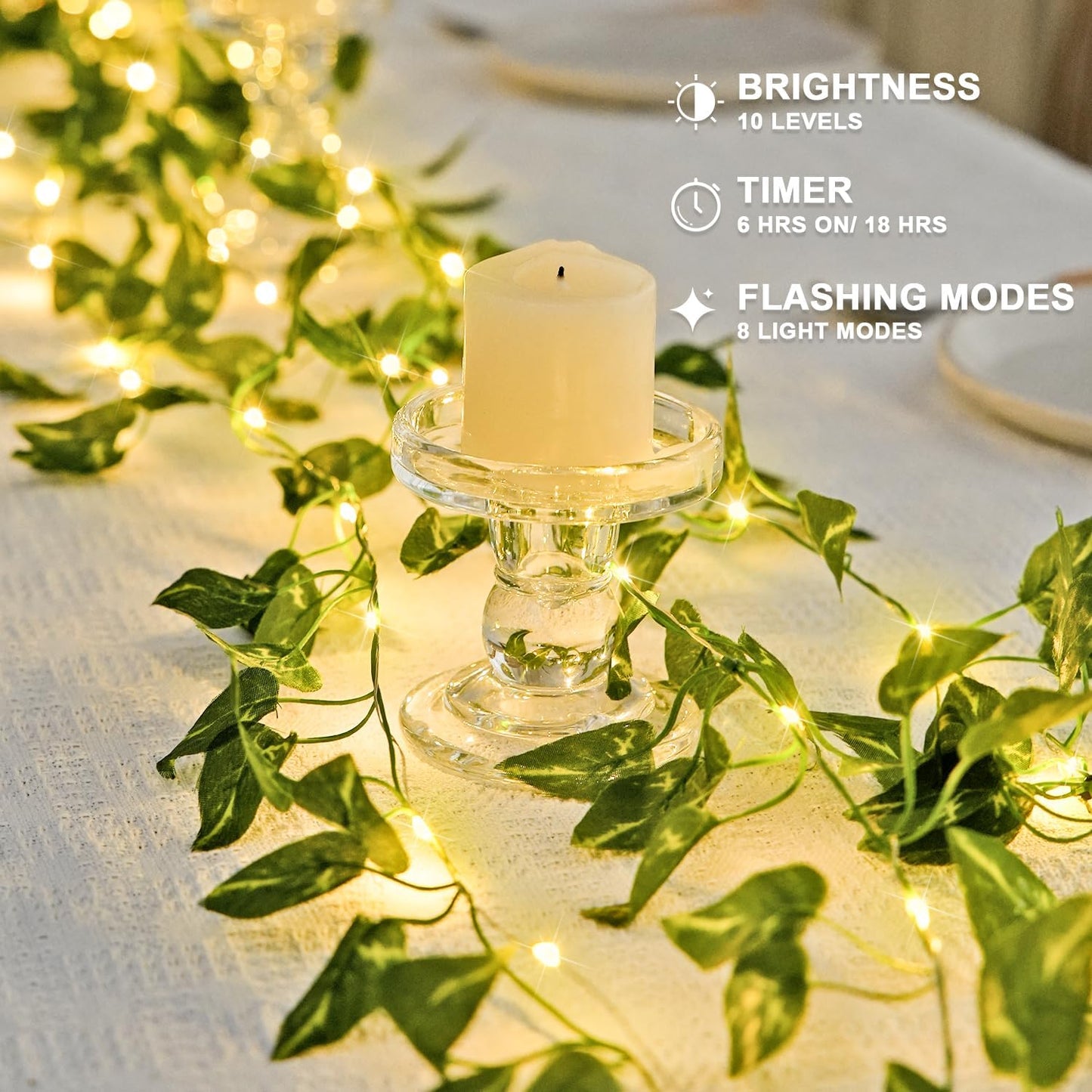 JMEXSUSS 33Ft Vines with Lights Battery Operated, 100 LED Pothos Leaf Vine Lights for Bedroom Wall Room Party Wedding Decoration (Warm White)