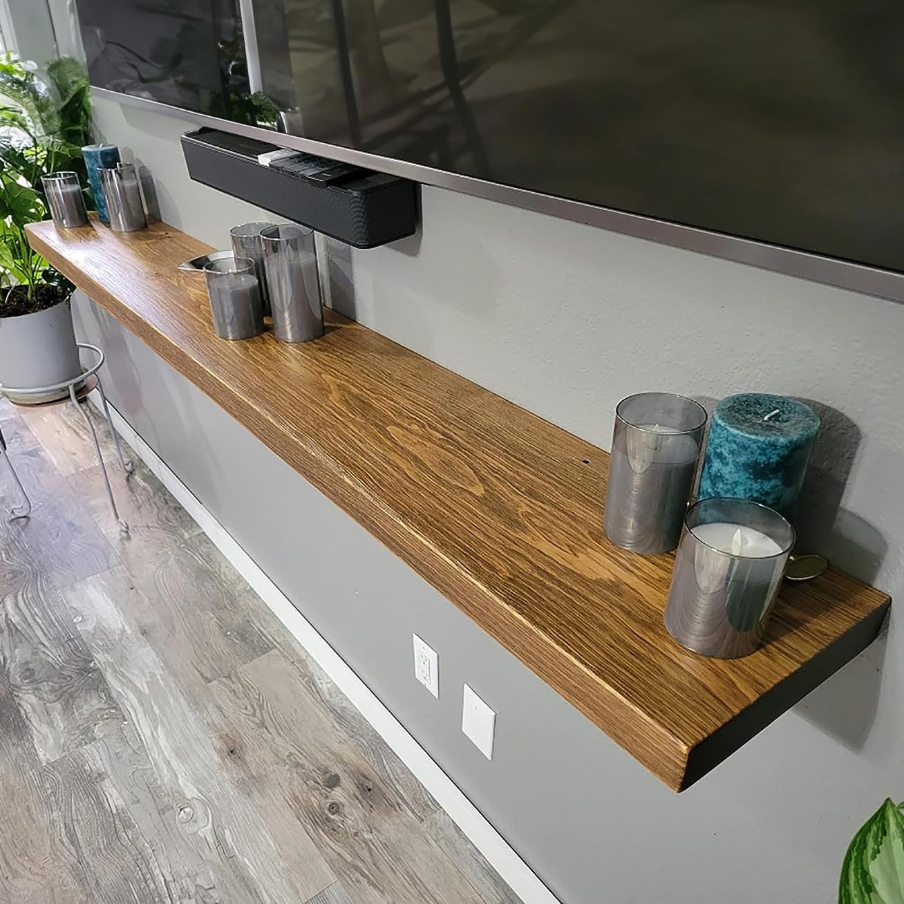 joelsantiques - 60 Inch Wooden Floating Shelves for Wall - 60x12x2 in - Made of Natural Wood - Long Heavy Duty Rustic Wall Shelves for Bedroom - Perfect for Living Room, Kitchen - Medium Brown