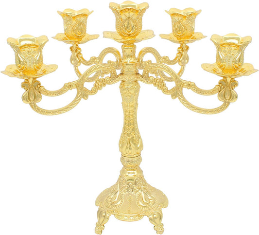 Metal Candelabra 5-Candle 10.1 Inch Tall Candle Holder Stick for Home Wedding Event and Party Festival,Gold