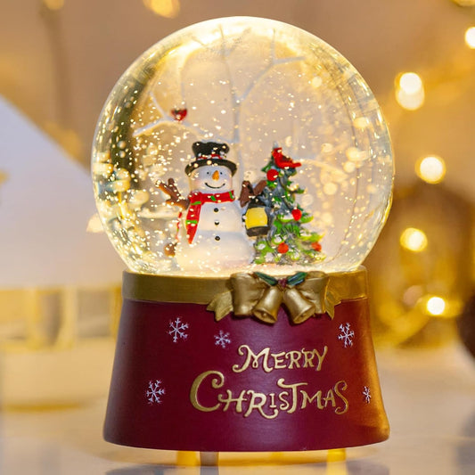 Christmas Snow Globe Lantern Water Glittering Snowman Crown with Music & Timer, USB Lined/Battery Operated Lighted Water Lantern for Christmas Festival Decoration Gifts