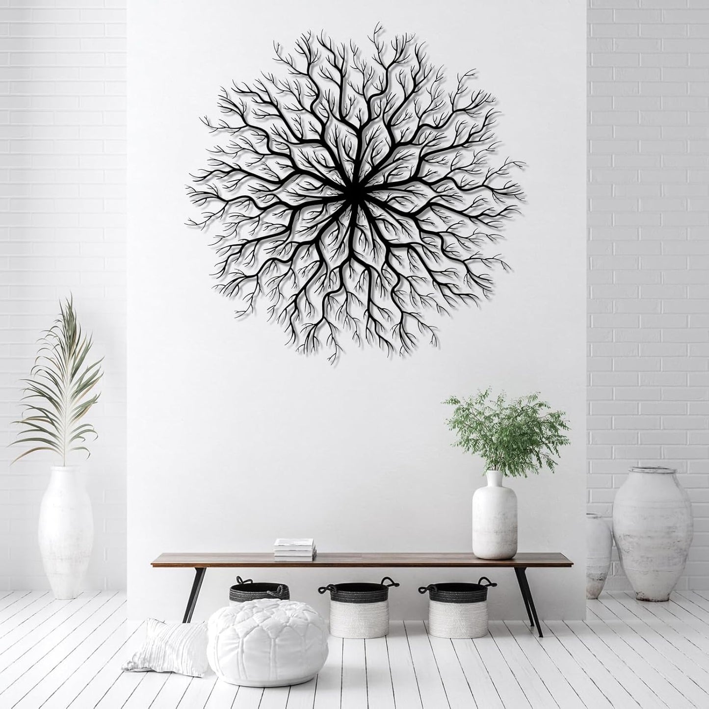 Tree of Life Metal Wall Art, Metal Tree Wall Art, Large Round Sculpture, Round Branch Wall Decor, Large Branch Artwork, Nature Sign, Wall Decor for Living Room, Housewarming Gift (White, 19"x19"|47x47cm)
