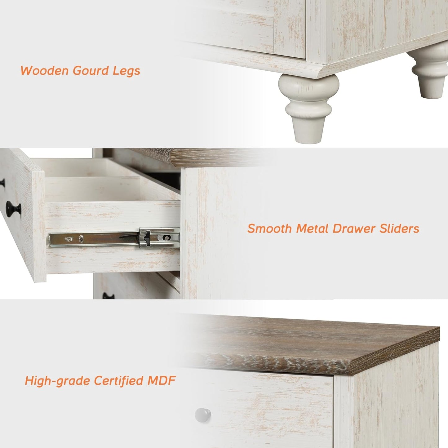 WAMPAT Baby Dresser for Bedroom with 3 Drawers, Kids Dressers with Wide Chest of Drawers, Farmhouse Wooden Closet Storage Organizer, Small Dressers for Living Room, Nursery, Hallway, Rustic White