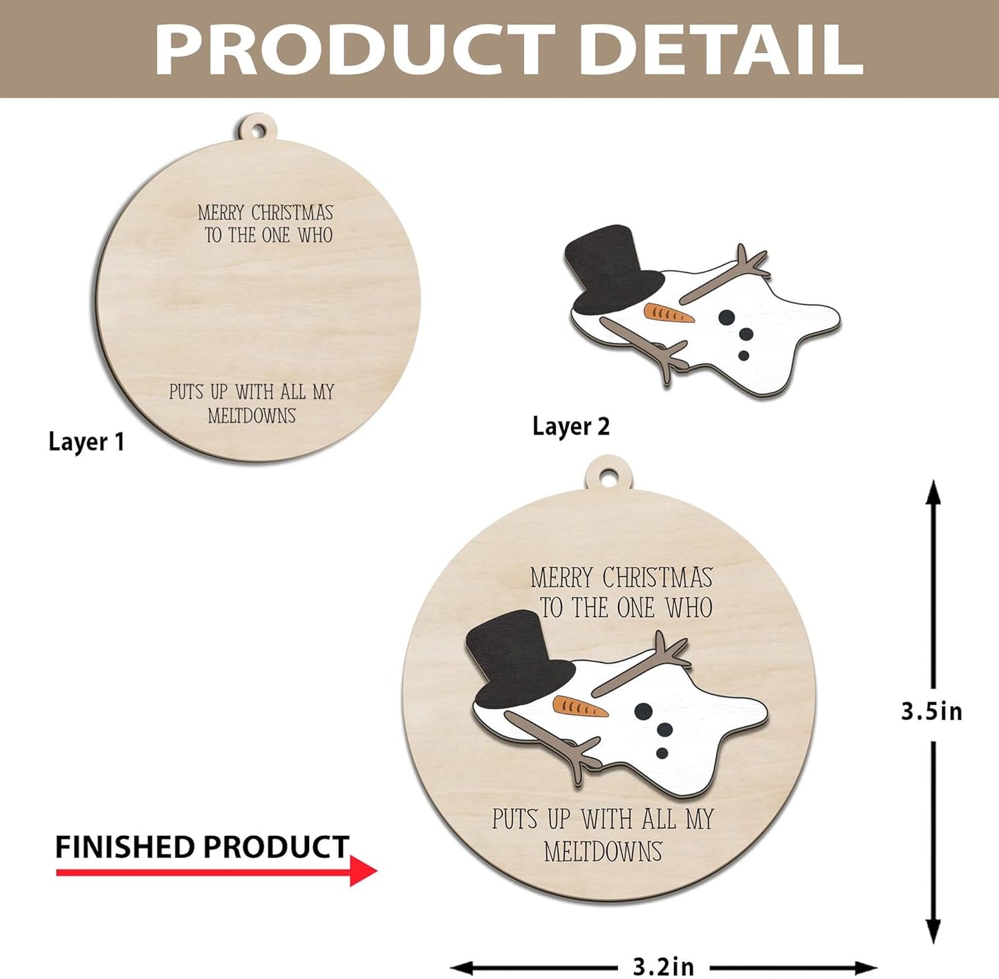 Funny Christmas Ornament – Snowman Meltdown Quote Wooden Round Tree Decoration, Hilarious Gift for Wife Husband Friends, White Elephant & Secret Santa Gift Exchange Holiday Ornament